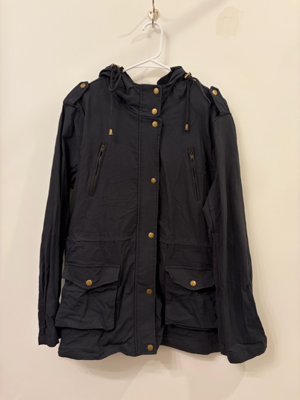 Eden Society Navy Blue Hooded Utility Anorak Jacket with Gold Hardware — XL